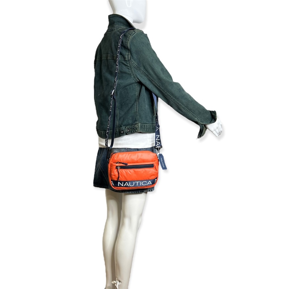 Nautical Crossbody Bag Orange Navy Logo Shoulder Bag Puffer Waist padded - Picture 11 of 16
